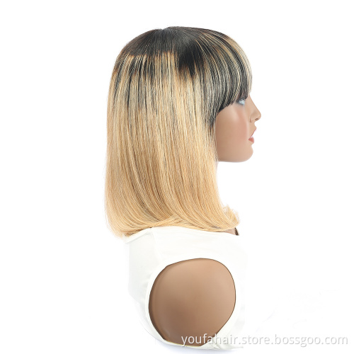 Cheap Price Ombre Blonde 1b/27 Brazilian Hair Short Bob Wigs Straight Virgin Hair None Lace Human Hair Bob Wigs for Black Women